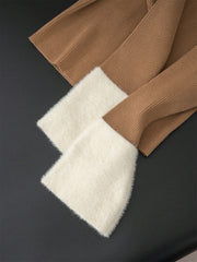 1pc Women's Elegant Slim Fit Contrasting Color Short Base Sweater, U-Neck Long Sleeved With Fleece