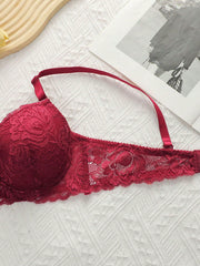 2pcs European & American Style Women's Lingerie Set, Microfiber Lace Bra With Non-Removable Padded Cups