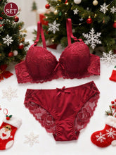 2pcs European & American Style Women's Lingerie Set, Microfiber Lace Bra With Non-Removable Padded Cups