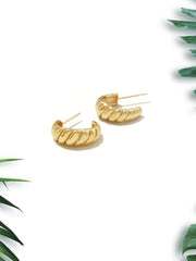 1pair Stainless Steel Smooth Golden Color Earrings For Women