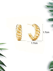 1pair Stainless Steel Smooth Golden Color Earrings For Women