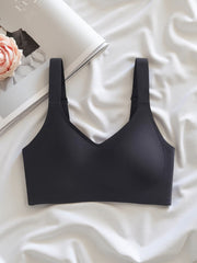 Simple Comfortable Sports Bras For Women, Wire-Free Solid Color Underwire Bras - Removable Padding
