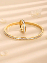 2pcs/set Fascinating Stainless Steel Square Bangle Ring For Women Daily Star Style Decoration