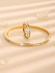 2pcs/set Fascinating Stainless Steel Square Bangle Ring For Women Daily Star Style Decoration