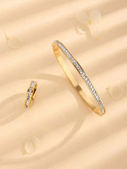 2pcs/set Fascinating Stainless Steel Square Bangle Ring For Women Daily Star Style Decoration