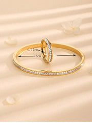 2pcs/set Fascinating Stainless Steel Square Bangle Ring For Women Daily Star Style Decoration