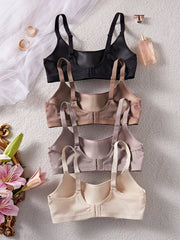 Comfortable Off-White Casual Stripe Wireless Soft Cup Solid Bralette