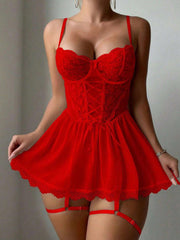 4 Pieces Fashion Light Floral See-Through Mesh One-Piece Youth Sexy See-Through Fun Nightdress Sexy Nightdress