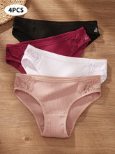 4pcs/Set Women's Comfortable Low Waist Contrast Lace Ribbed Panties