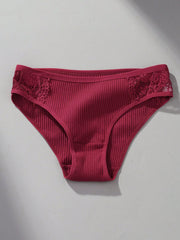 4pcs/Set Women's Comfortable Low Waist Contrast Lace Ribbed Panties