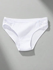 4pcs/Set Women's Comfortable Low Waist Contrast Lace Ribbed Panties