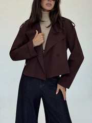 Solid Color Short Lapel Collar Trench Coat