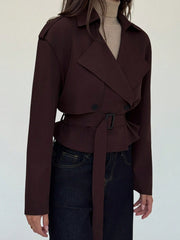 Solid Color Short Lapel Collar Trench Coat