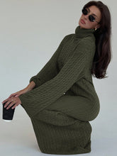 Cable Knit Long Fitted Turtleneck Relaxed Loose Sweater Dress