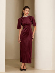 Elegant Beaded Collar Waist Cinched Velvet Bodycon Dress