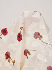 V-Neck Double Layer Ruffle Trim Sheer Cut-Out Floral Chiffon Women Long Sleeve Cropped Blouse