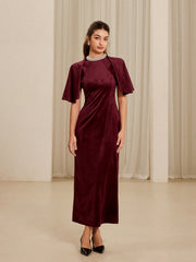 Elegant Beaded Collar Waist Cinched Velvet Bodycon Dress