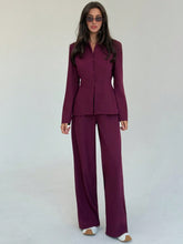 Women's Solid Color Long Sleeve Single-Breasted Jacket And Pants Casual Suit Set