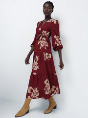 Long Sleeve Women's Dress With Floral Print