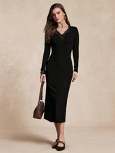 Women's Elegant Collar Flower Solid Color Slim Fit Mid-Length Dress