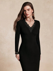 Women's Elegant Collar Flower Solid Color Slim Fit Mid-Length Dress