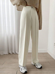 1pc Women Casual Solid Color Straight Leg Zipper Stretch Pants