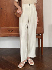 1pc Women Casual Solid Color Straight Leg Zipper Stretch Pants