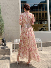 Allover Floral Print Puff Sleeve Dress