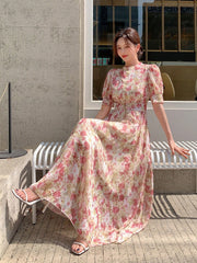 Allover Floral Print Puff Sleeve Dress