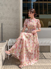 Allover Floral Print Puff Sleeve Dress