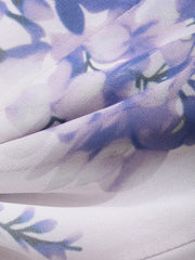 Asymmetric Floral Print Lantern Sleeve Fish Tail Ruffle Hem Midi Dress