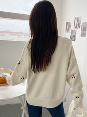 Cherry Embroidery Drop Shoulder Cardigan