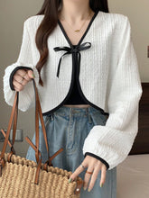 Contrast Binding Tie Front Crop Jacket