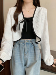 Contrast Binding Tie Front Crop Jacket