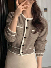 Contrast Trim Button Through Cardigan