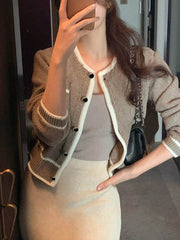 Contrast Trim Button Through Cardigan