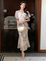 Floral Print Mid-Length Elegant Dress For Women, Spring/Summer