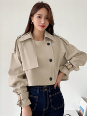 Ladies' Solid Color Simple Daily Trench Coat With Long Sleeves