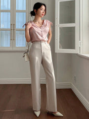 Solid Color Casual Straight-Leg Trousers