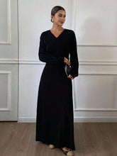 Solid Color Fitted V-Neck Long Sleeve Waist Cinched Elegant Dress