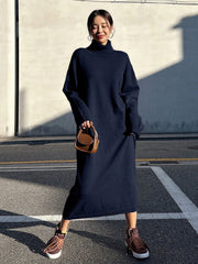 Loose Fitting Turtleneck Dolman Sleeve Sweater Dress