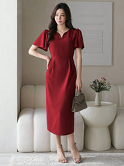 Solid Color Women Ruffle Sleeve Dress