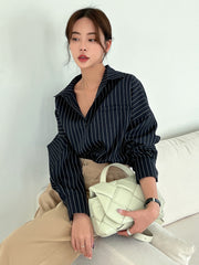 Vertical Striped Drop Shoulder Oversized Shirt