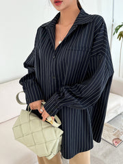 Vertical Striped Drop Shoulder Oversized Shirt