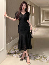 Shein DAZY Women's V-Neck Solid Color Ruffled Hem Fish Tail Elegant Sleeveless Short Homecoming Dress