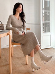 Women Casual Sweater Dress With V-Neck