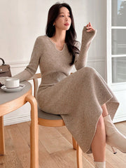 Women Casual Sweater Dress With V-Neck