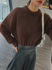 Women Solid Color Round Neck Loose Casual Pullover Sweater
