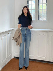 Women's Half-Placket Polo Collar Knit Top With Short Sleeves