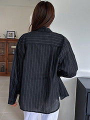 Women's Casual Business Long Sleeve Striped Loose Shirt